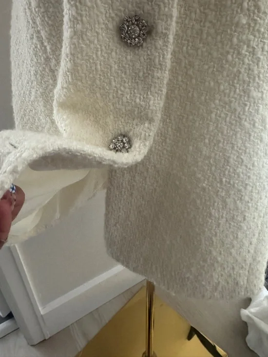 Aqua Ivory Bouclé Short-Sleeve Mini Dress with Decorative Buttons - Picture 5 of 8